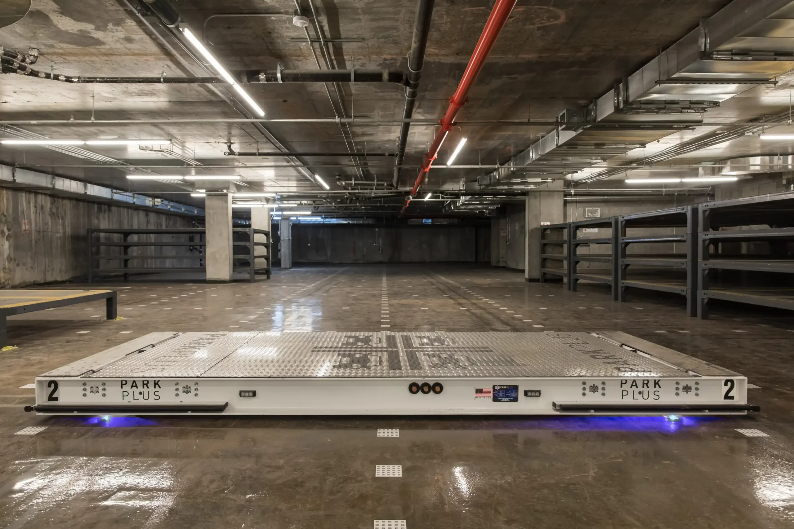 AGV robotic vehicle used in the ParkPlus automated parking system