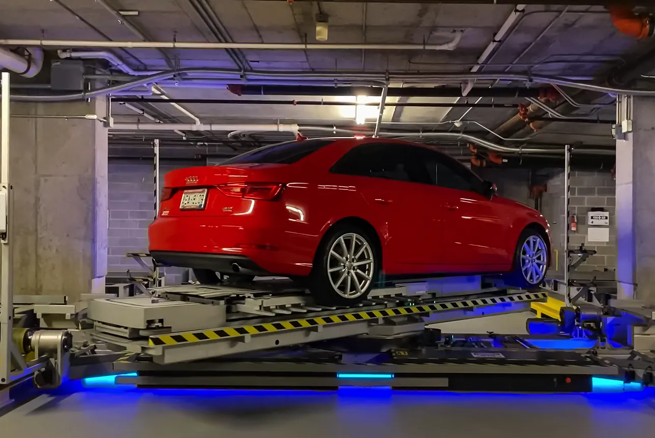 ParkPlus automated robotic parking systems — rack and rail technology
