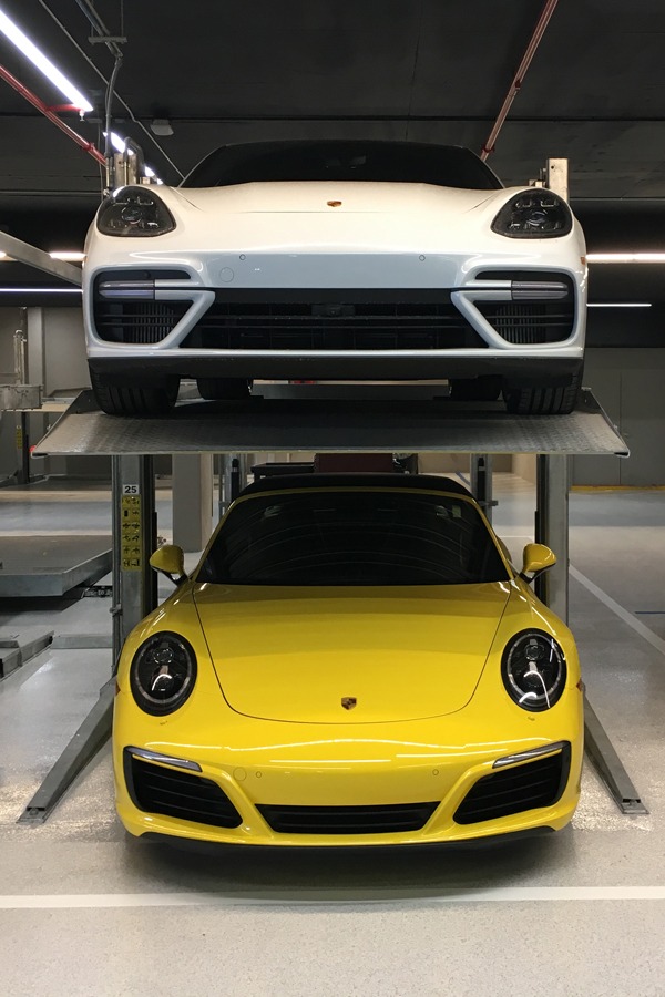 Porsche on ParkPlus DP003 double stacker parking lift platform