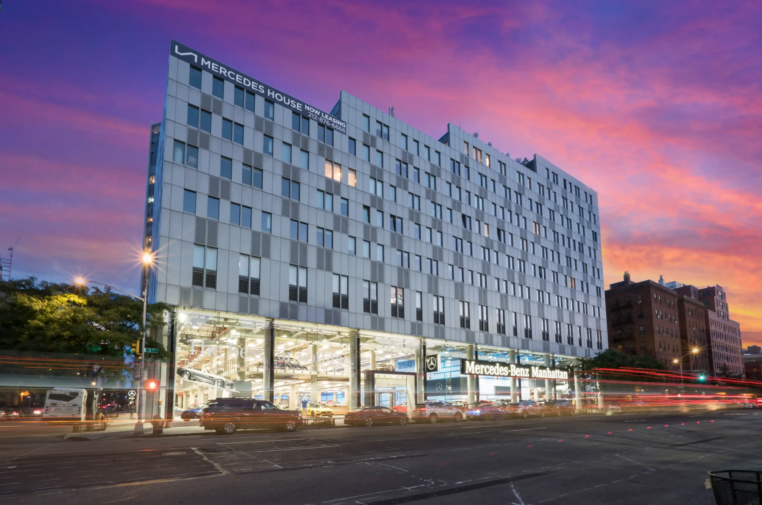 SP100 Suspended Platform parking lifts at Mercedes-Benz Manhattan, 770 11th Ave, New York NY