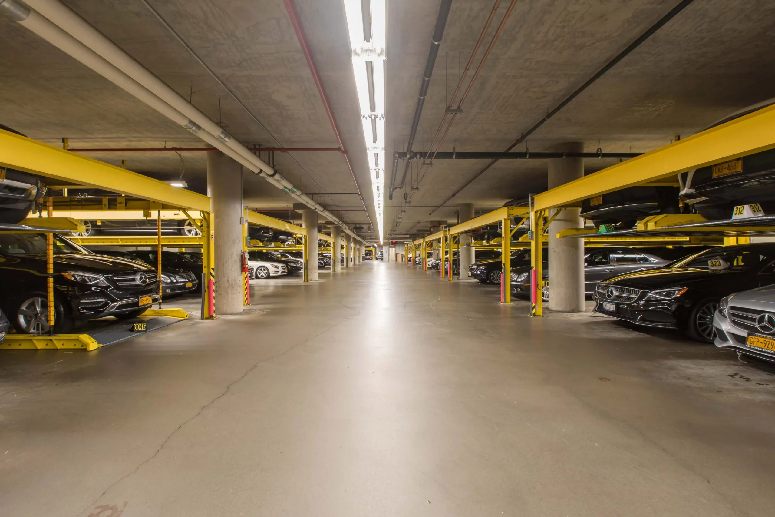 Below-grade SP100 Suspended Platform parking at Mercedes-Benz Manhattan