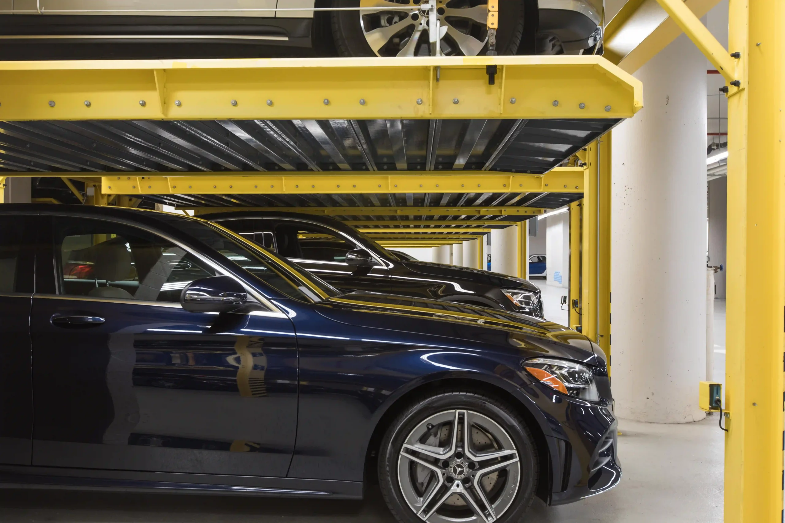 Underground parking lifts at Mercedes-Benz Manhattan, 770 11th Ave New York
