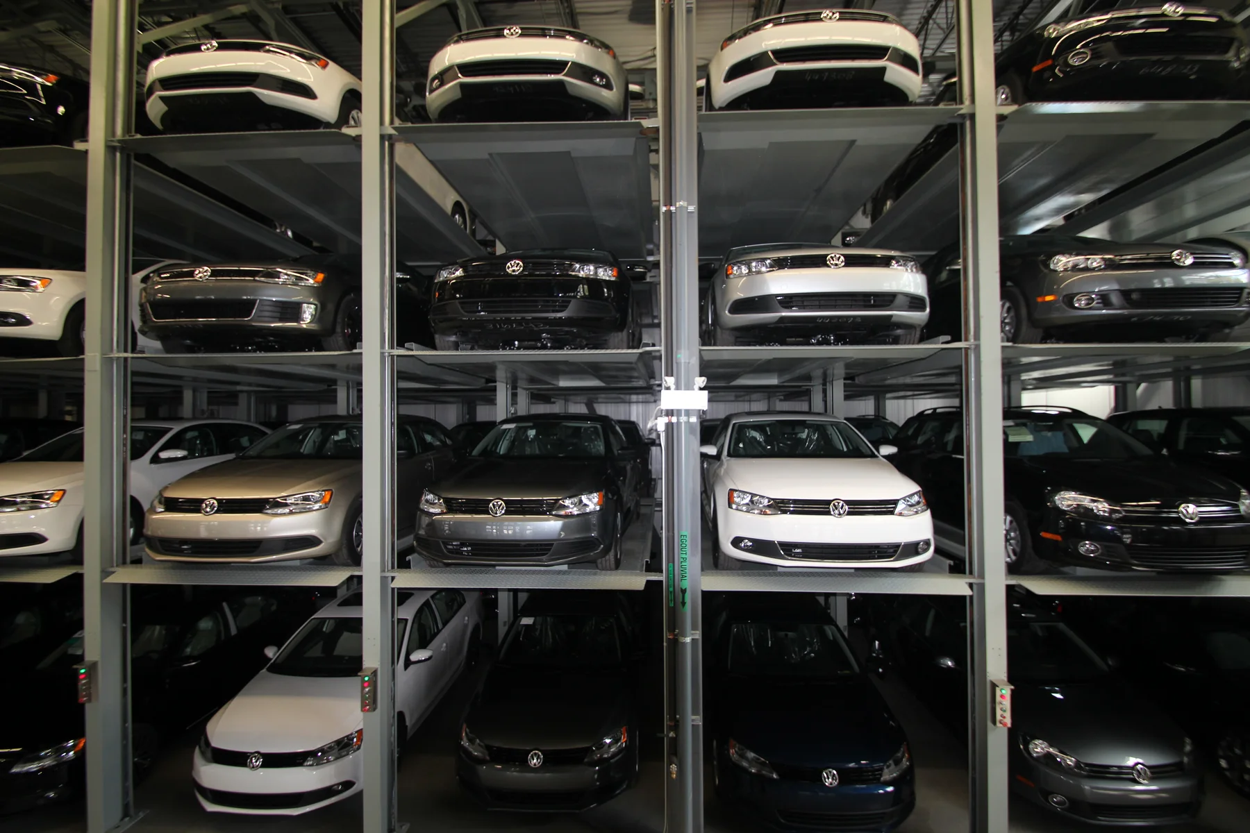 QP1000 Quad Stacker installed at Volkswagen Montreal — vehicle inventory storage