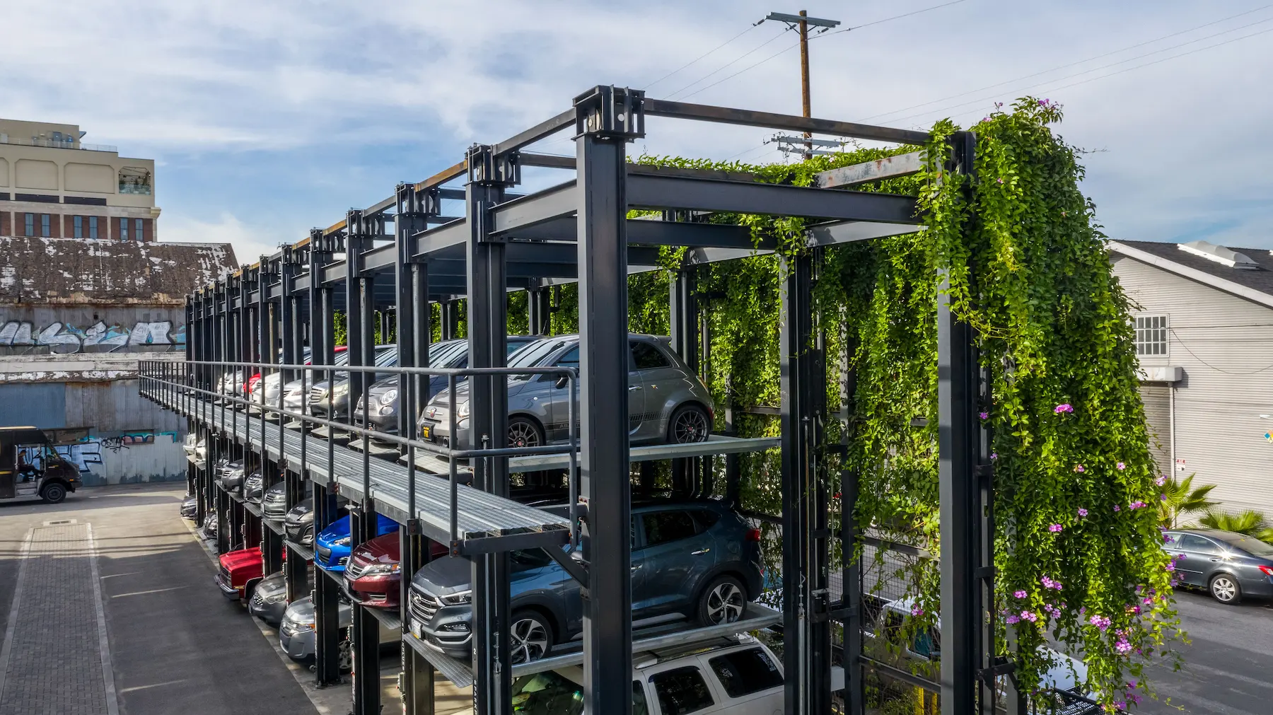 High-density parking lifts at Hyperloop Campus office conversion, Los Angeles CA