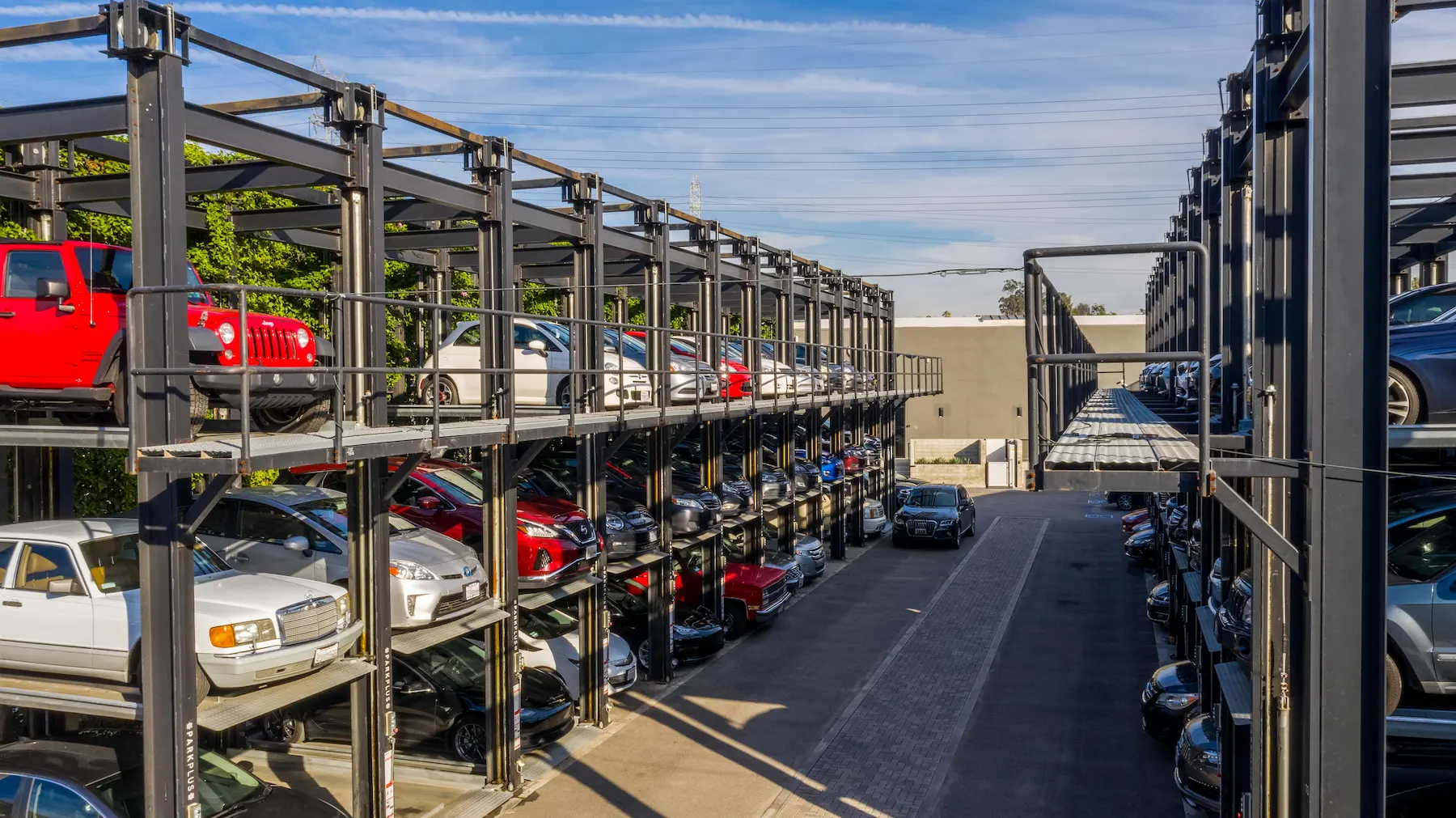 Triple stacker parking system installed at Hyperloop Campus, Los Angeles CA
