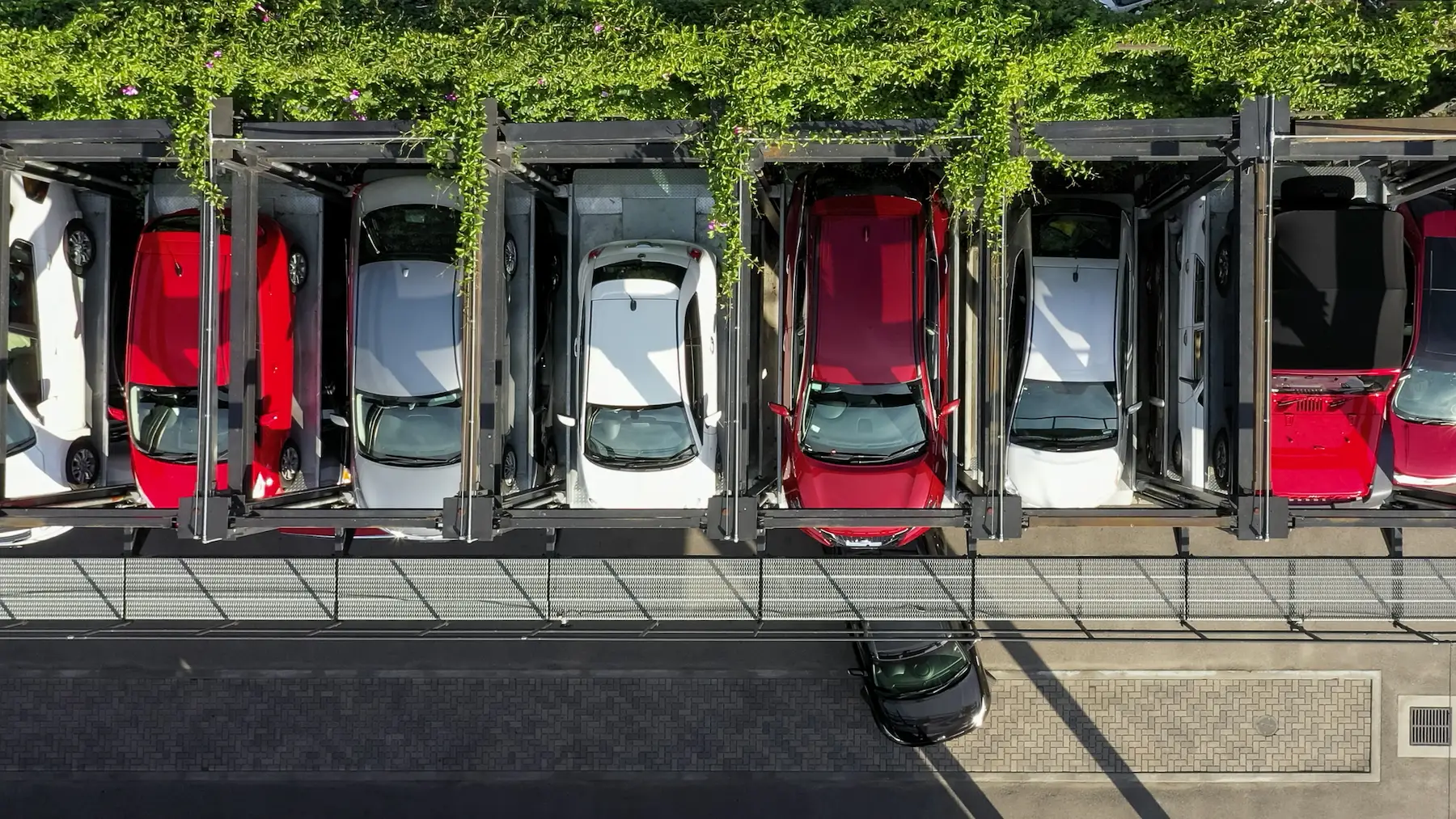 Mechanical parking lift system at Hyperloop Campus creative office campus, Los Angeles CA