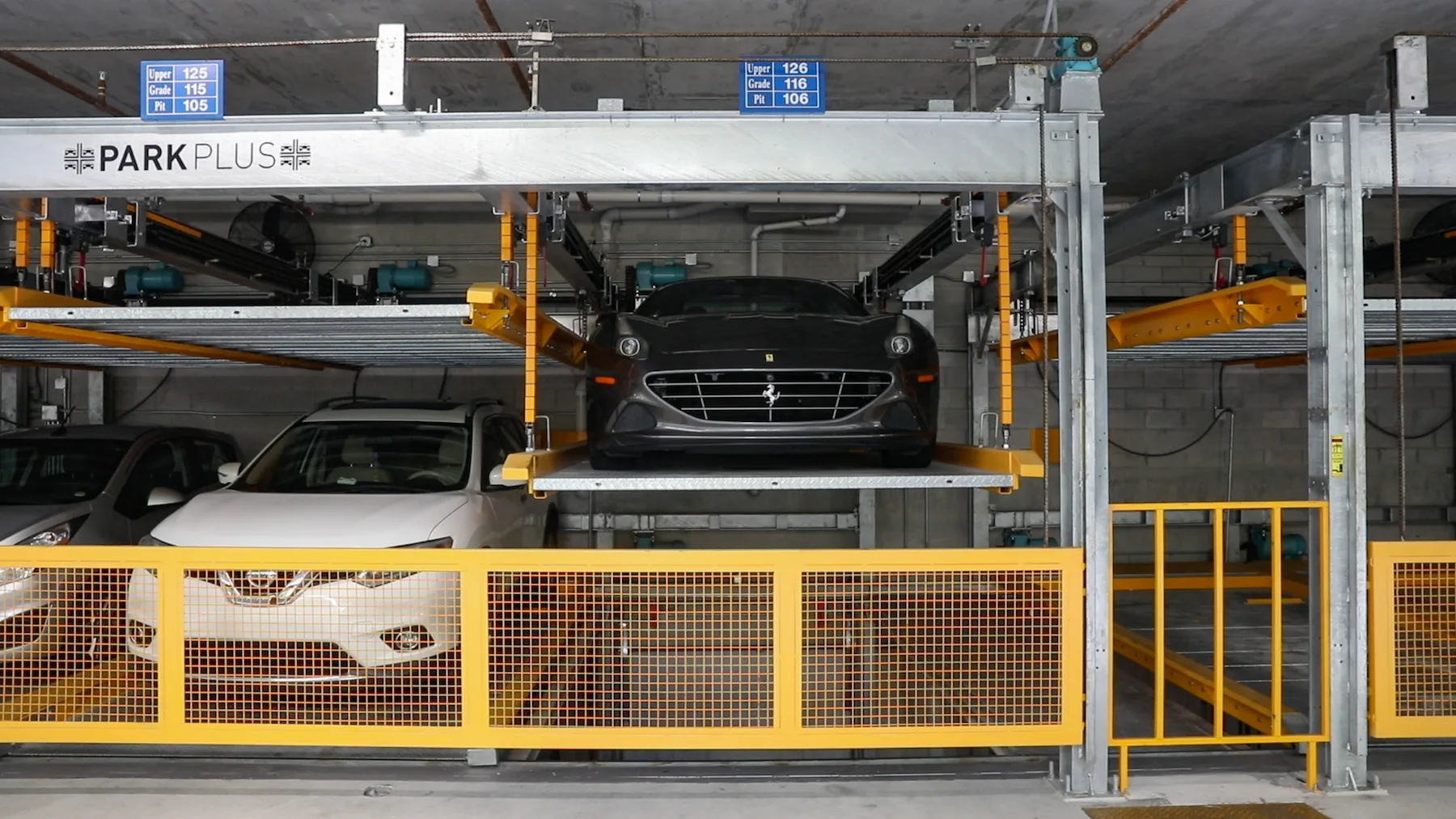 Lift-Slide Puzzle Parking System at 6080 Collins Beach House, Miami Beach — installed system