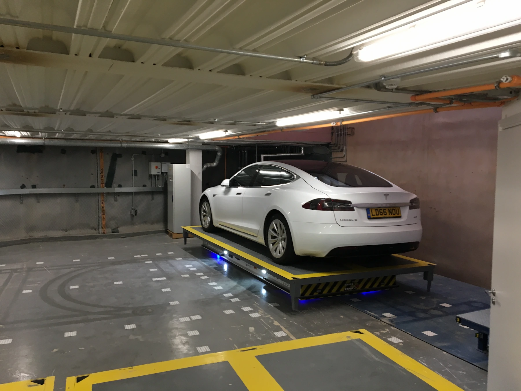 AGV robotic parking system interior, Notting Hill, London